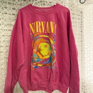 NIRVANA Pink Smiley Face Crewneck Sweater